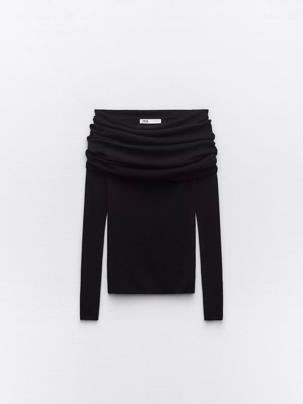 Zara Black Ruched Off-Shoulder Knit Too